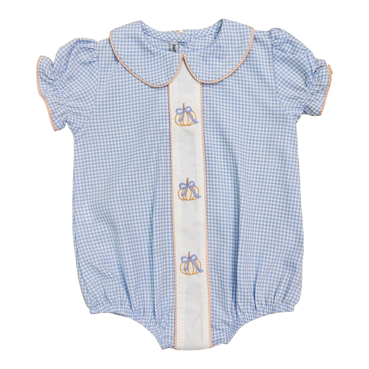 Blue Gingham Emb Pumpkin & Bow Bubble