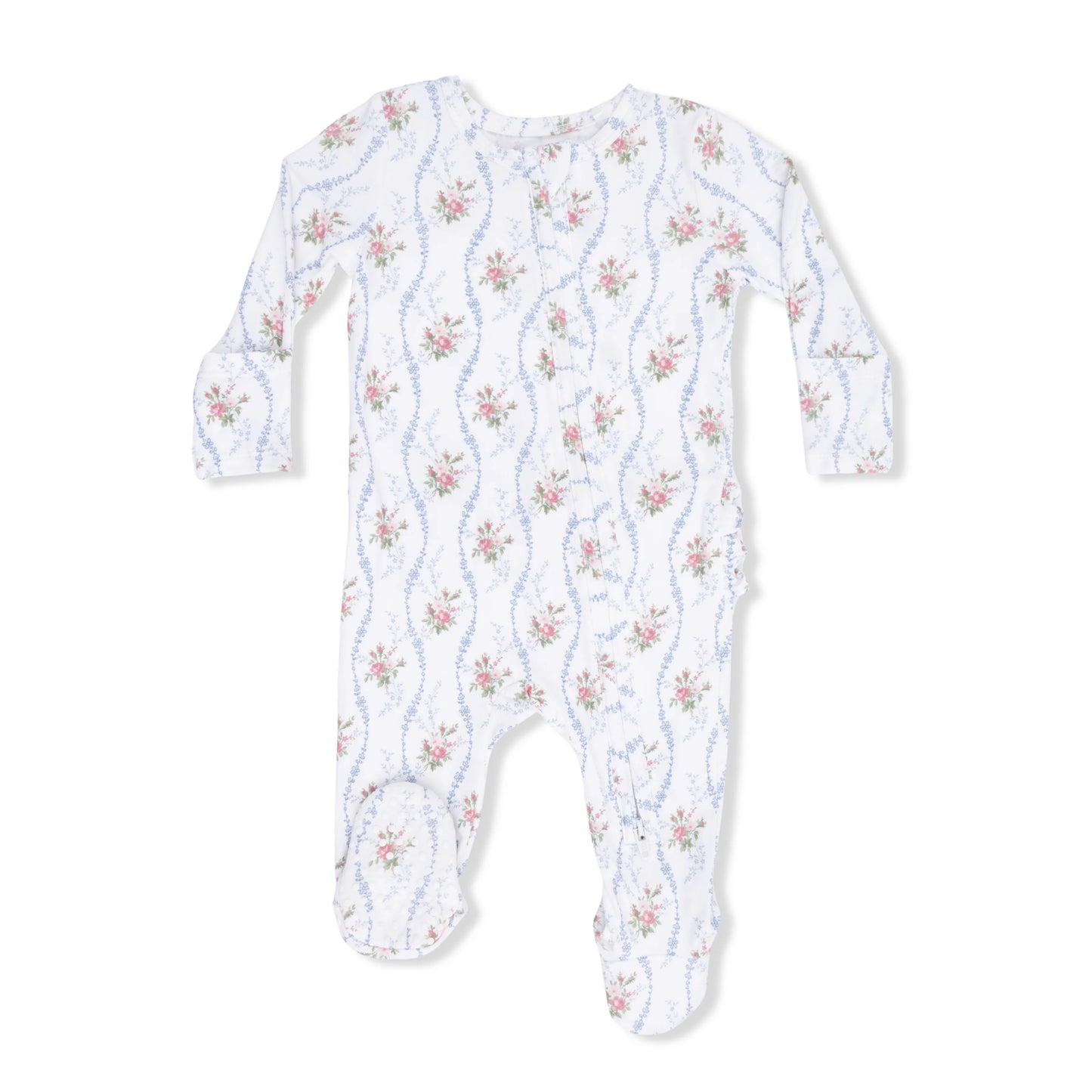 Heirloom Rose Stripe- 2 Way Ruffle Back Footie