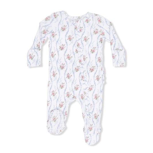 Heirloom Rose Stripe- 2 Way Ruffle Back Footie