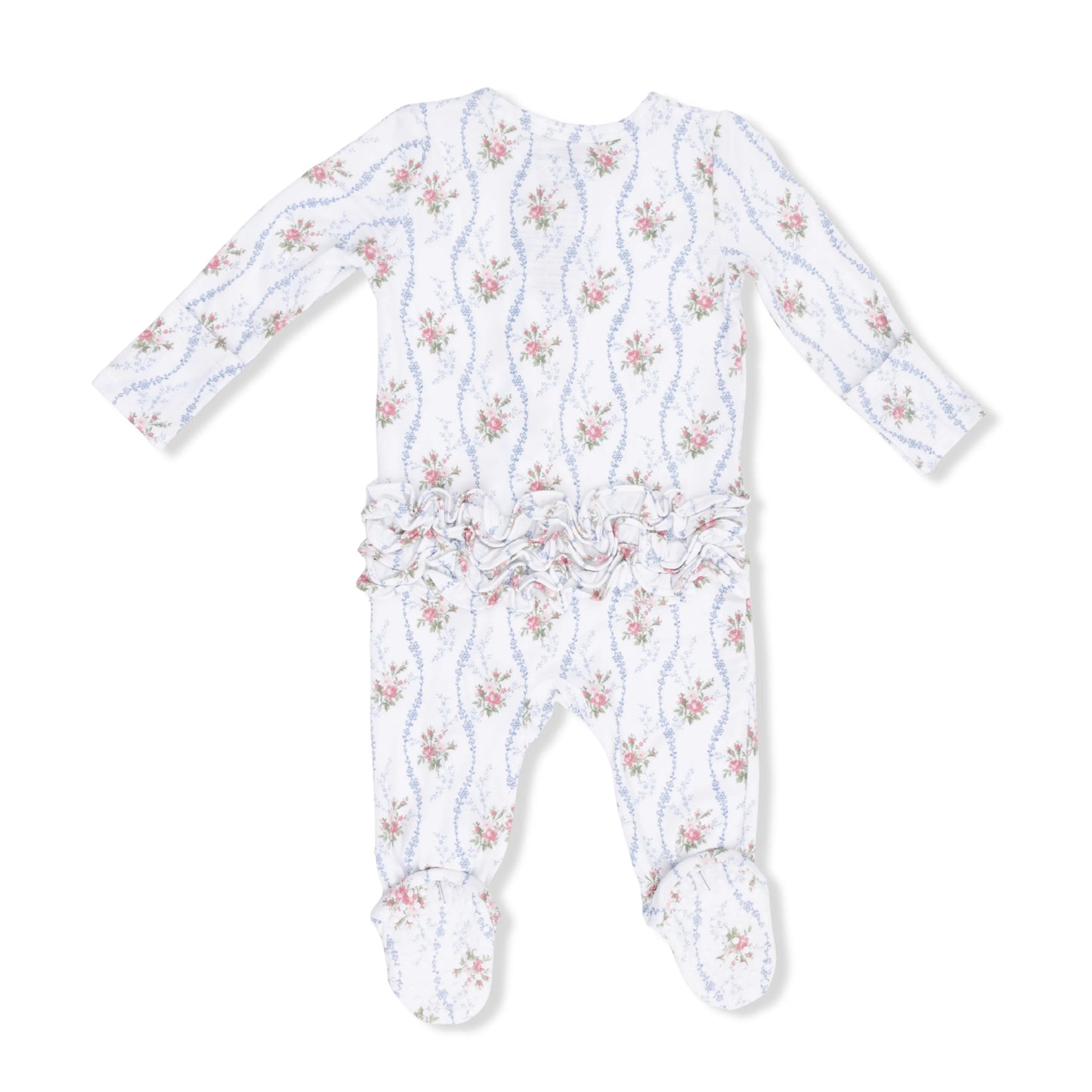 Heirloom Rose Stripe- 2 Way Ruffle Back Footie