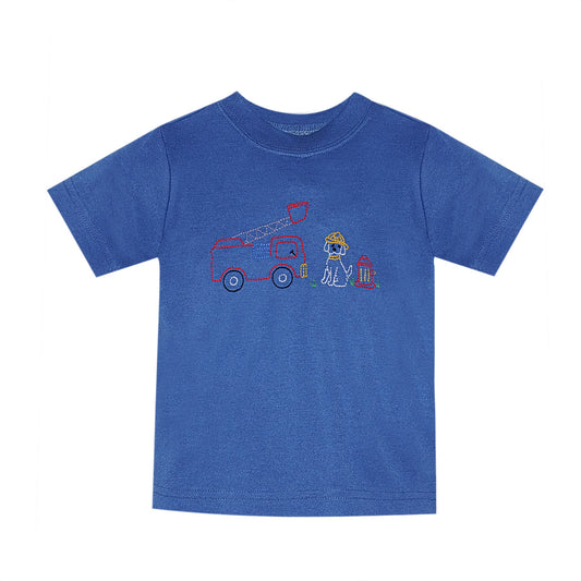 Houston Blue Shirt- Dog & Firetruck