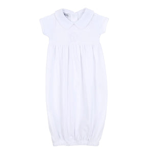 Blessed Emb Collared S/S Gathered Gown WH