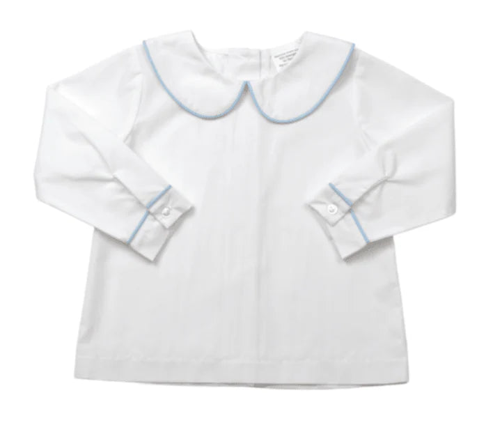 Sibley Shirt LS- White w/Classic Blue Trim