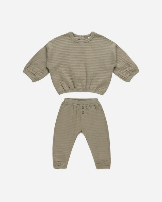 Textured Sweat Set- Olive