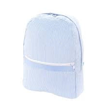 Mint Baby Blue seersucker backpack