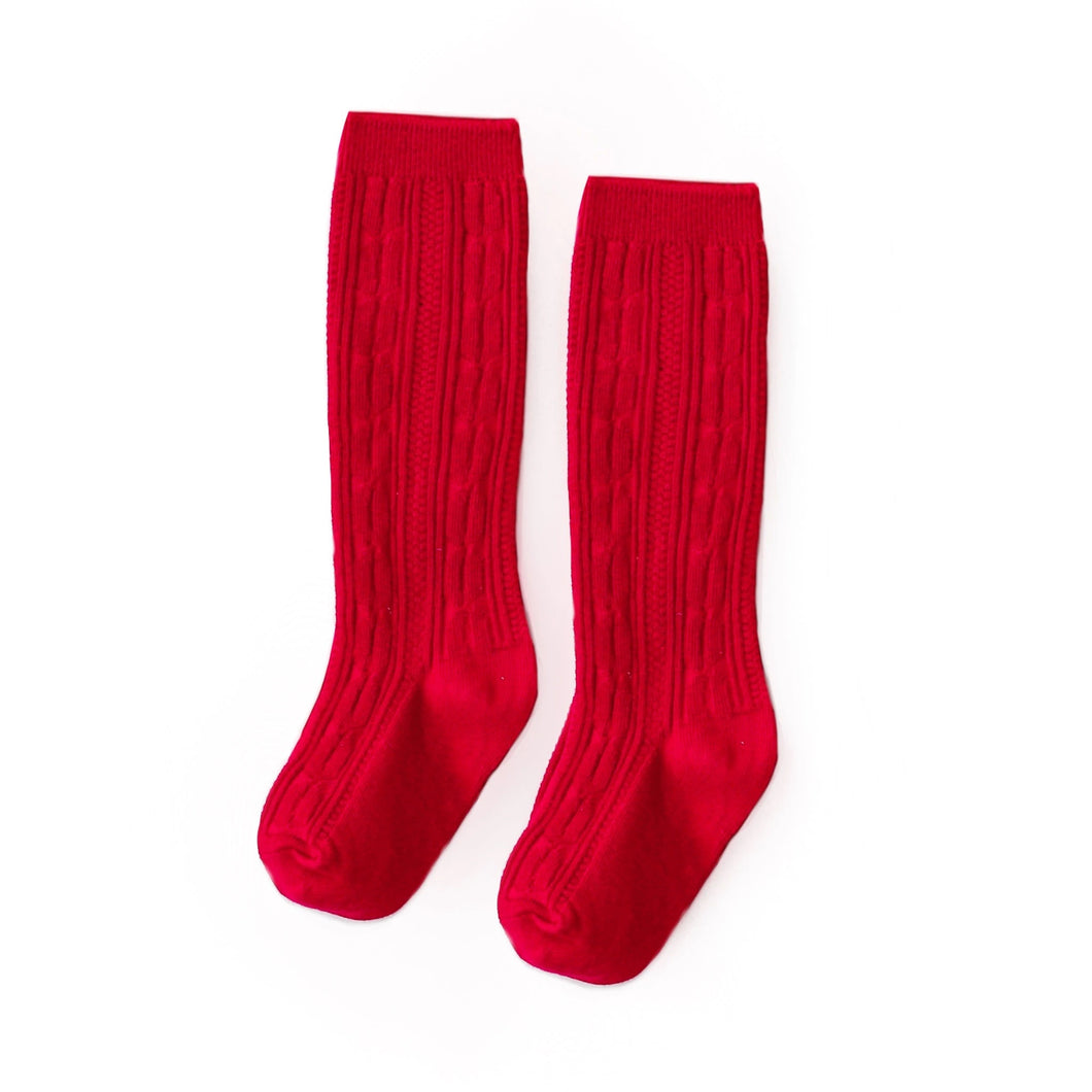 LSC Bright Red Cable Knit Knee High Socks