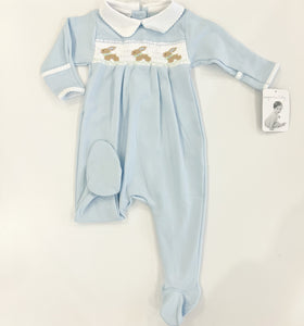Springtime Bunny Smocked Collared Boy Footie